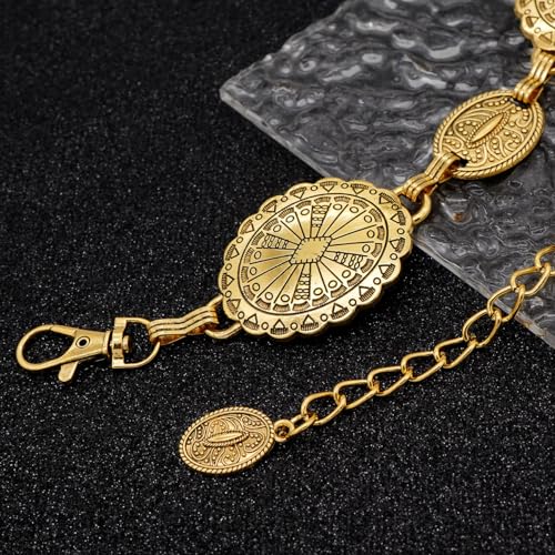 Women's Concho Chain Belt Western Cowgirl Metal Waist Chain Belt for Dress - color: C Gold, size: XL: 59 in