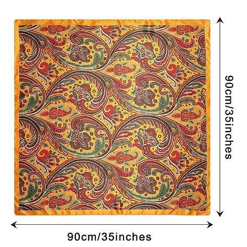 CHLINS 35" Satin Square Hair Scarf Bandanas - 3Pcs Large Silk Head Scarves Lightweight Sleeping Hair Wraps for Women - color: Blue+yellow+black