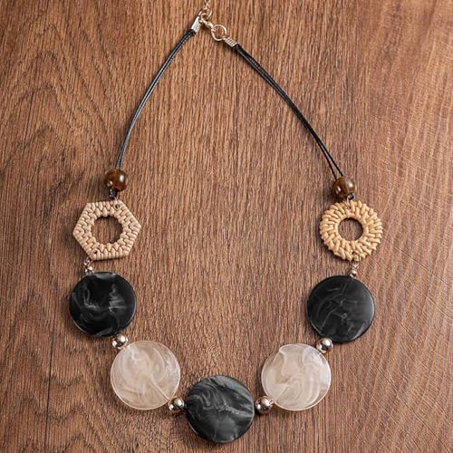 Chunky Acrylic Beaded Necklace for Women Colorful Acrylic Beaded Choker Round Beads Statement Necklace Fashion Jewelry - color: Black