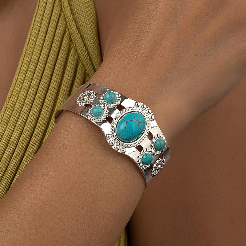 Western Bracelets for Women Vintage Chunky Turquoise Cuff Bracelet Turquoise Country Bracelets Adjustable Boho Cuff Bracelet Western Country Costume Jewelry Accessories - style: style4