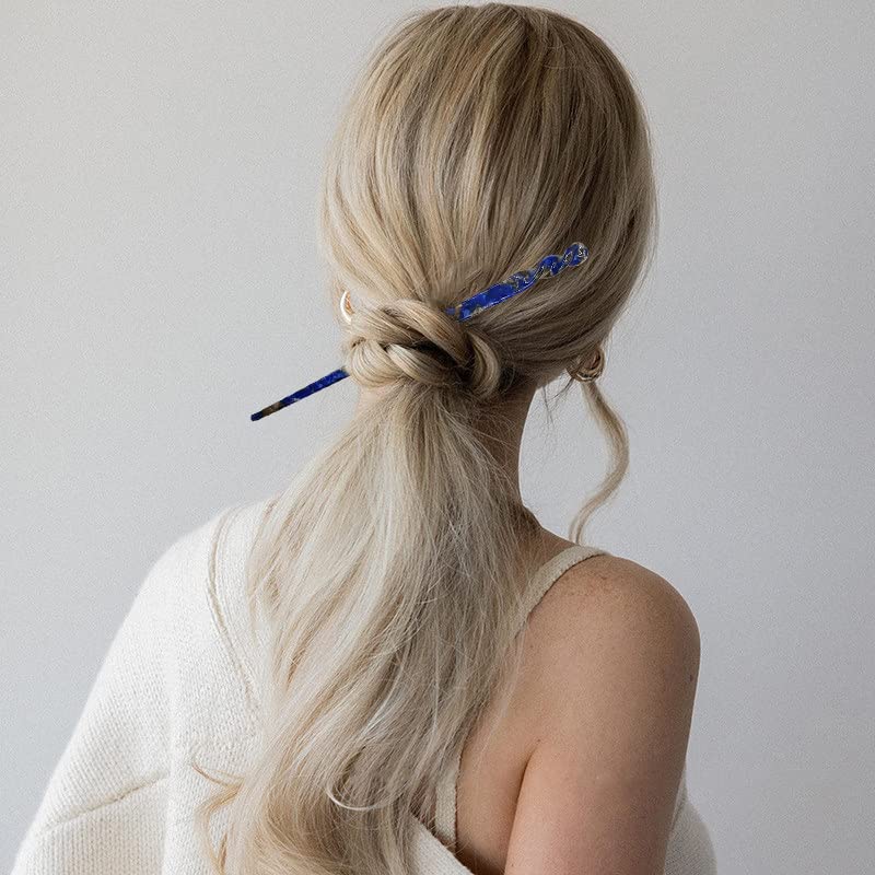 6 Pieces Acetate Hair Sticks - Tortoiseshell and Leopard Print Hairpin Chopsticks for Buns, Long Hair Accessories with Flannel Bag for Women Girls - color: Elegant Pattern