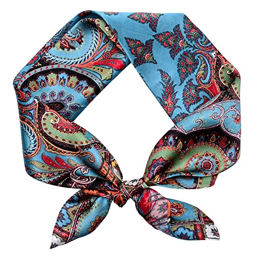 Stlvoll 100% Silk Head Scarf for Women - 27" Hair Scarves Satin Bandanas Square for Night Sleeping with Gift Packed - color: Red/Blue/Cashew Nuts