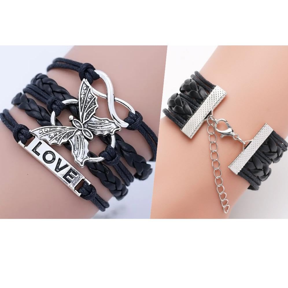 Angyape Butterfly Bracelet,Infinity Knot Love Adjustable Leather Bracelets Vintage Wrap Bohemian Multilayered Braided Bangles Wristband Wrist Bracelet Jewelry Gifts for Women/Men
