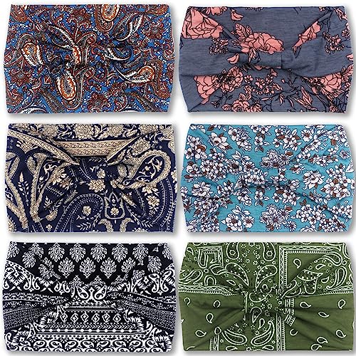 IVARYSS Wide Headbands for Women, Knotted Head Wraps Turbans, Large African Style Head Bands Hair Accessories, 6 Pack (Boho) - color: Boho