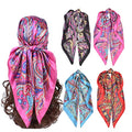 4Pcs Silk Head Scarves for Women Satin Hair Scarf 35”Large Square Bandana Silk Like Neck Scarf Shawl - color: Blue/Purple/Red/Black