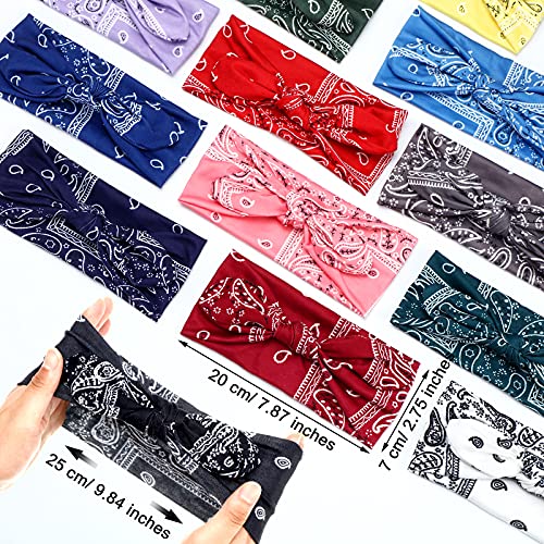 WILLBOND 13 Pieces Bandana Headband for Women Paisley Hair Bandanas Boho Bow Headbands Elastic Knot Rabbit Ear Head Wrap Cute Hair Accessories for Women 7.87x2.75 Inch(Chic Color) - color: Chic Color