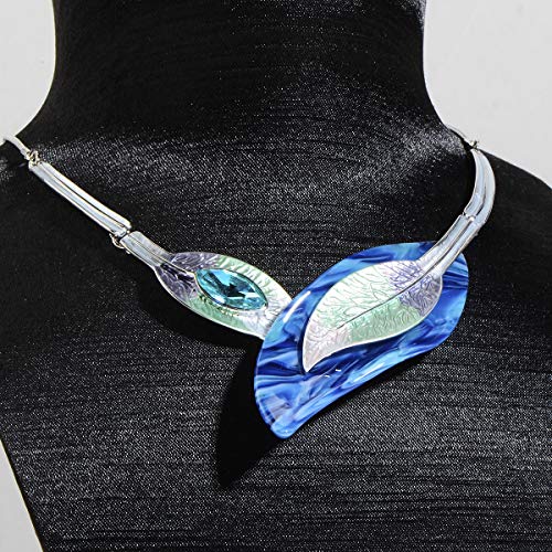 AMYJANE Vintage Statement Jewelry Set - Spring Leaf Flower Floral Plant Necklace Earring Set Crystal Rhinestone Fashion Costume Jewelry for Women Prom Party Unique Gift - style: 2 Leaves Jewelry Set Blue