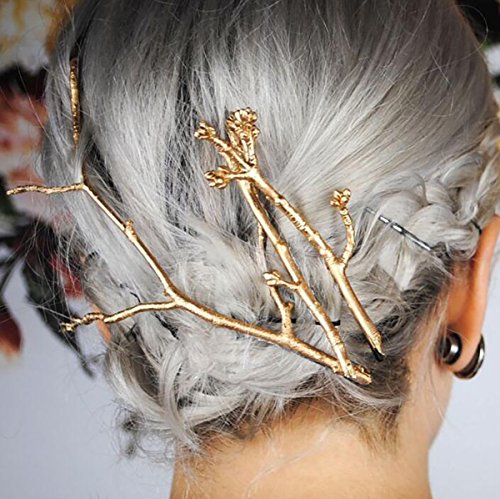 Set of 3 Vintage Tree Branch Hair Clip Barrette Women Lady Hair Pin Head Dress DIY Hair Accessories (Gold) - color: Gold