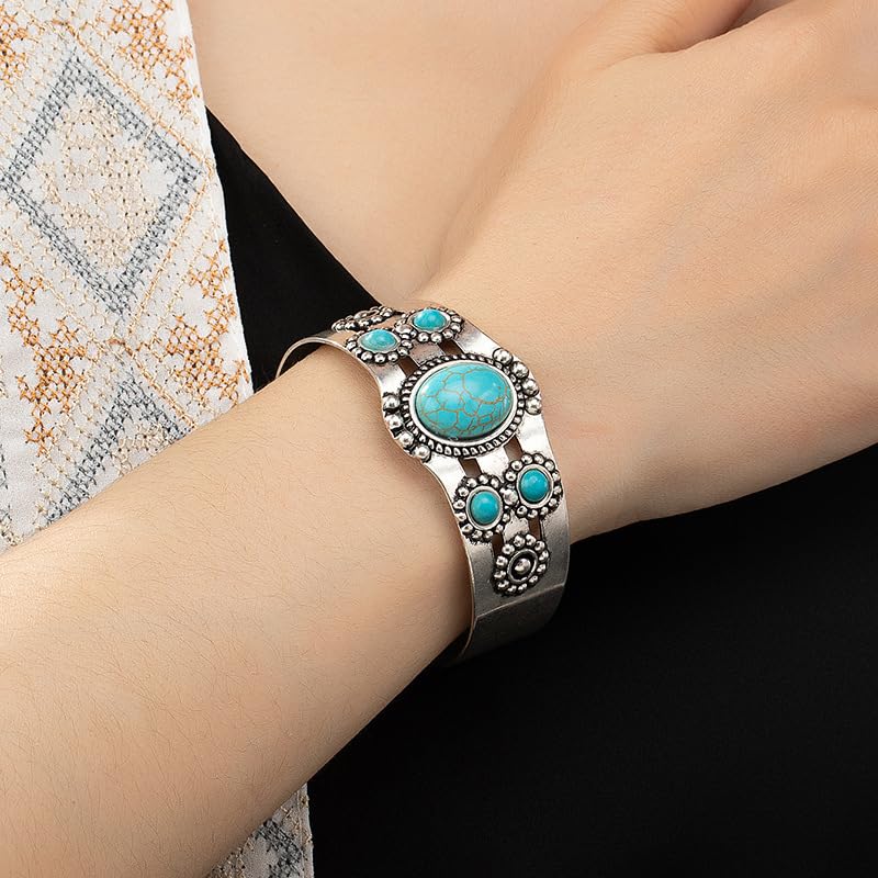 Western Bracelets for Women Vintage Chunky Turquoise Cuff Bracelet Turquoise Country Bracelets Adjustable Boho Cuff Bracelet Western Country Costume Jewelry Accessories - style: style4