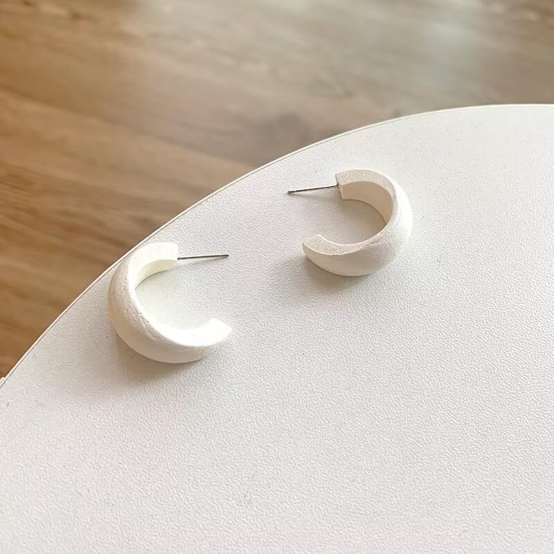 Boho Retro Wooden Lightweight Geometric C Hoop Earrings Natural Wood Stud Earrings for Women - color: White