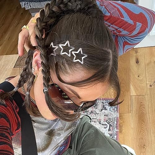 Star Hair Clips 2000s Y2K Snap Hair Barrettes Non Slip Star Hair Accessories Silver Metal Hair Clips for Girls Women -15 PCS 1.57" - color: 15 P - 1.57"-silver
