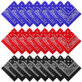 Suhine 24 Pcs Bandanas Bulk for Women Men 22 x 22 Inch Paisley Outdoor Headband Cowboy Handkerchief Summer - color: Black, Red, Blue