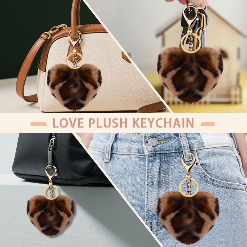 Leopard Faux Fur Keychain for Purse Charms for Handbags Leopard Plush Key Chain for Car Keys - color: Color 9