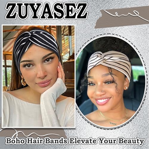 3 Pcs Headbands for Women Striped Cross Twist Hair Bands Stretchy Ribbed Turban Head Bands African Non Slip Workout Hair Warps Accessories - color: Black+White+Grey Stripe