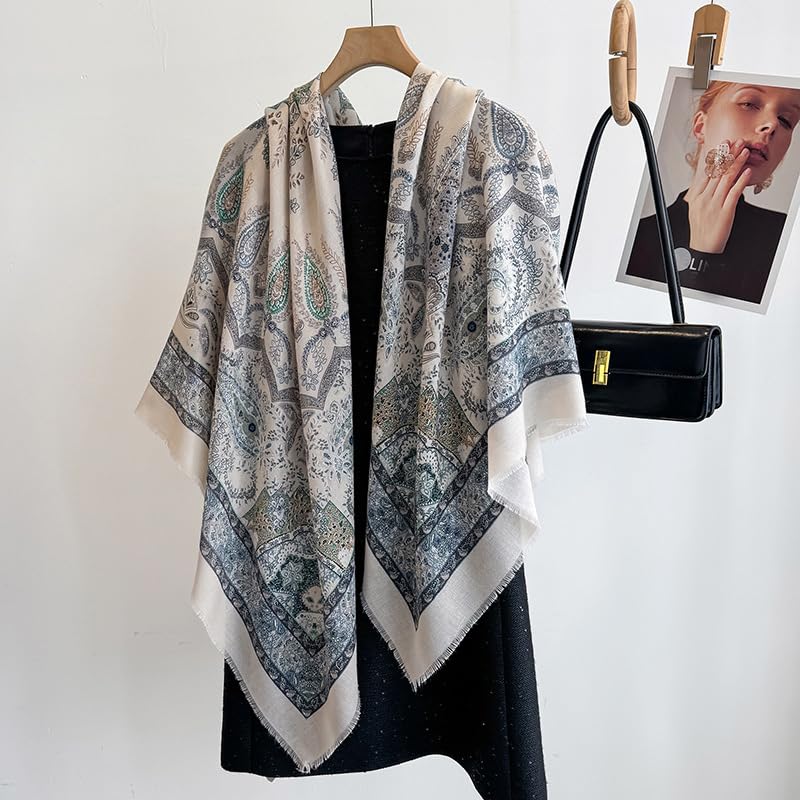 K-Elewon Large Square Scarf 51" Cotton and Linen Hand feel Scarf Fashion Scarves Hair Wrapping Scarfs Neck Scarves for Women - color: H2308