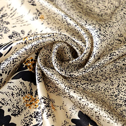 STARWHISPER 100% Pure Mulberry Silk Square Scarf-27''x27 Lightweight Hair Scarves Headscarf Night Sleeping with Gift Packed - color: Black Flower