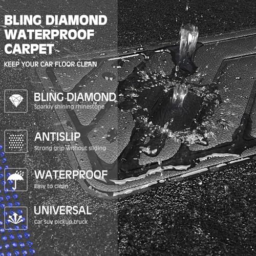 CAR PASS Bling Rhinestones Diamond Car Floor Mat,Sparkly Glitter Shining Crystal Carpet Anti-Slip PVC Heel Pad Waterproof Universal for Automotive SUV,Sedan,Van,4pcs Girl Pretty Women Men Black Blue - color: Blue Diamond