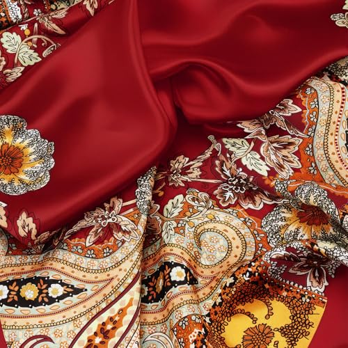 DRESHOW 35” Large Square Satin Head Scarf - 4Pcs Silk Accessories Classic Patterned Squares Beach Bandanas for Women - color: 4 Pcs: Pink, Black, Red, Beige
