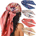 DRESHOW 35” Large Square Satin Head Scarf - 4Pcs Silk Accessories Classic Patterned Squares Beach Bandanas for Women - color: 4 Pcs: Navy, Pink, White, Beige