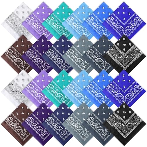 Suhine 24 Pcs Bandanas Bulk for Women Men 22 x 22 Inch Paisley Outdoor Headband Cowboy Handkerchief Summer - color: 12 Colors C