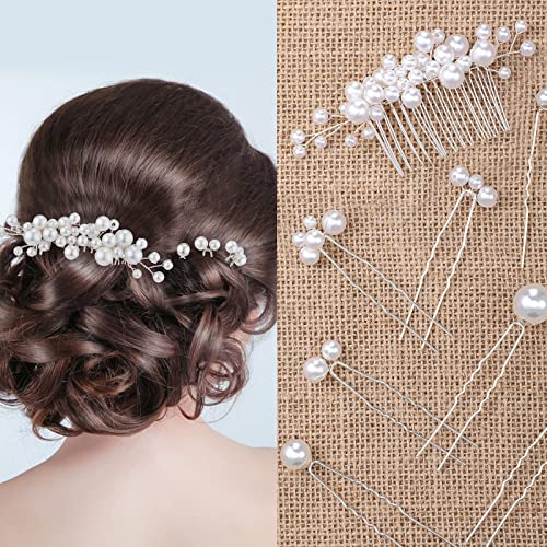 Geosar 9 Pcs Wedding Hair Accessories Pearl Hair Pins Women Vintage Hairs Piece Bridal Accessories for Bride Bridesmaids(Silver,Elegant Style) - color: Silver, style: Elegant Style