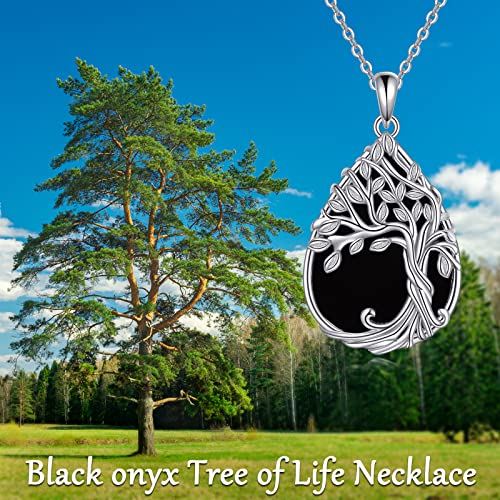 ONEFINITY Tree of Life Necklace 925 Sterling Silver Abalone Shell Celtic Knot Pendant Necklace for Women Jewelry - style: Teardrop Black Onyx