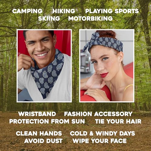 AVKA Studio 100% Cotton Bandanas for Women & Men, 2 Pack 20x20 Inch, 22x22 inch Hand Printed, Lightweight Cotton Handkerchief - color: Indigo Blue & White, size: 22 x 22 Inches Large