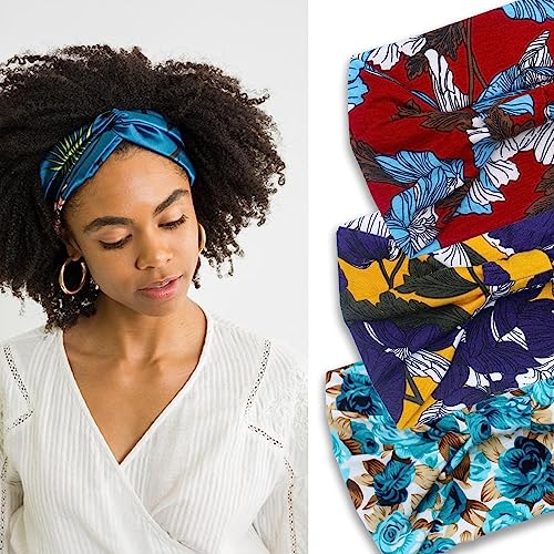 IVARYSS Wide Headbands for Women, Knotted Head Wraps Turbans, Large African Style Head Bands Hair Accessories, 6 Pack (Floral) - color: Floral