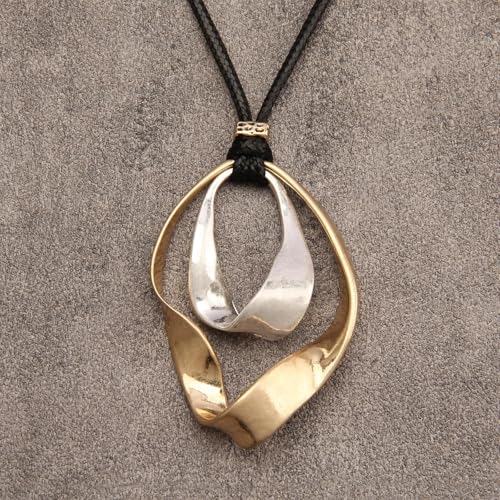 GelConnie Leather Necklace for Women Round Wooden Pendant Long Leather Choker Vintage Sweater Necklace Gold Chunky Boho Necklaces for Women - style: Boho Choker Necklace