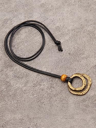 Leather Necklace for Women Long Boho Necklace Bohemian Choker Vintage Necklace Braided Boho Jewelry with Adjustable Brown Leather Cord - color: 2 Circles Necklace
