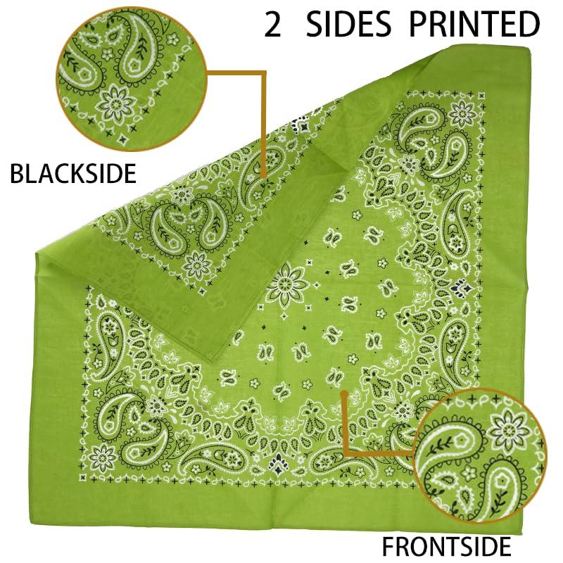6 Pack 12 Pack Bandanas 2 Sides Printed 22inch Unisex Cowboy Kerchiefs - color: 6pack Green