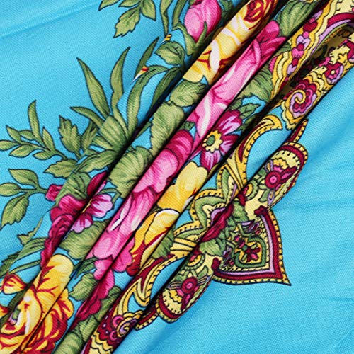 Gudessly Women's Traditional Scarf Wrap Tassel Fringes Neck Head Shawl Retro Scarf Floral Poncho Printing Square Cape 50inch - color: Sky Blue