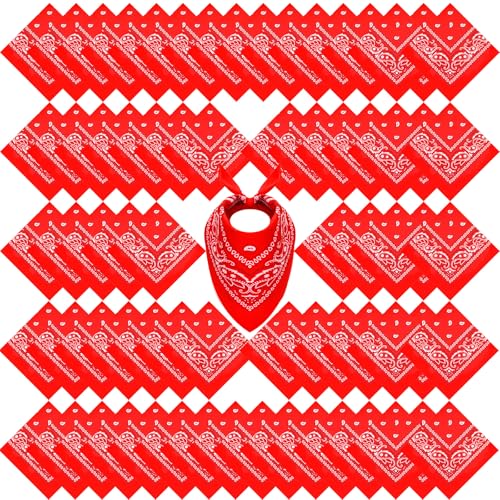 100 Pack Bandanas Bulk Paisley Multipurpose Headwrap Unisex Cowboy Neckerchief Scarf Face Cover Neck Gaiter - color: Red