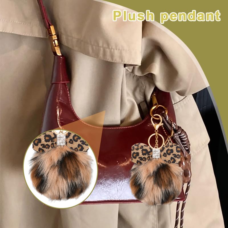 Leopard Faux Fur Keychain for Purse Charms for Handbags Leopard Plush Key Chain for Car Keys - color: Color 5