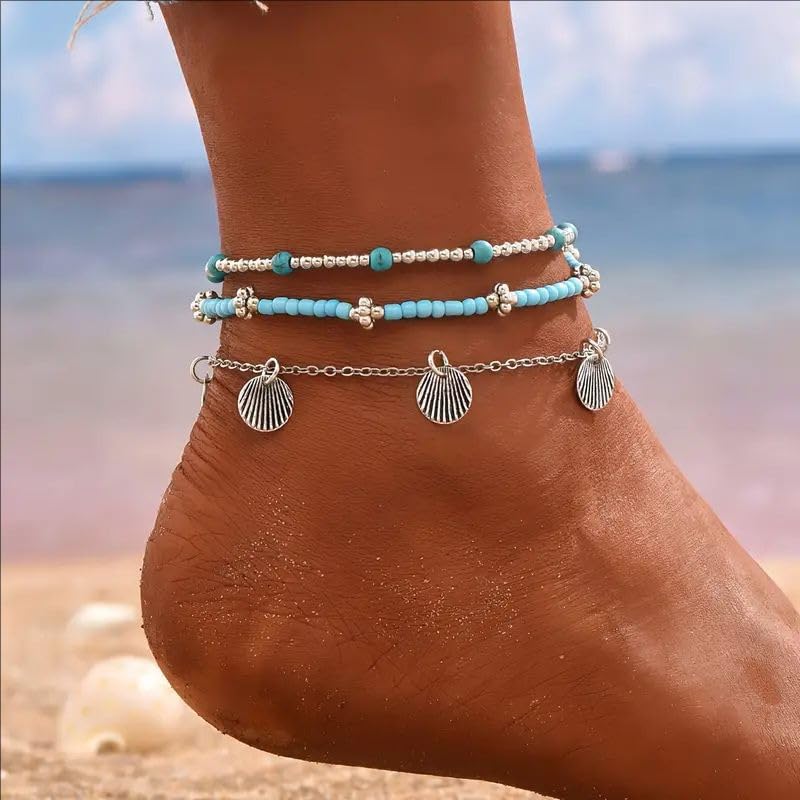 Turquoise Shell Anklet for Women Link Bracelet Jewelry Adjustable Anklet for Summer Beach (anklet570)