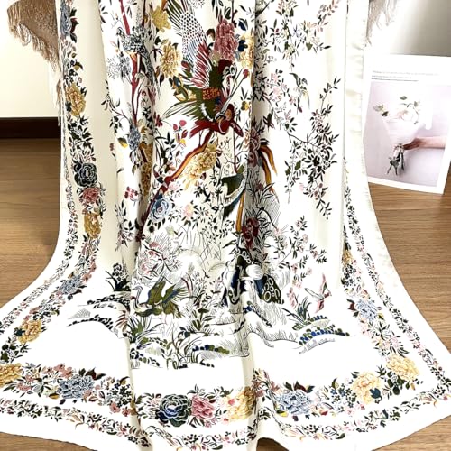Long Silk Like Scarf Lightweight Satin Scarves Large Sunscreen Shawl Wrap for Women - color: 007.birds and Flowers White
