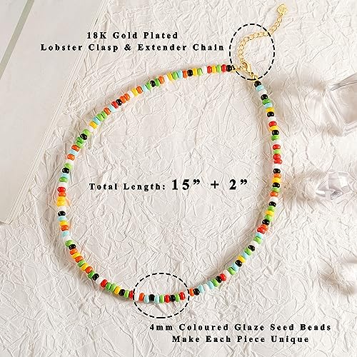 Aobei Pearl Gemstone Beaded Choker Necklace for Women Boho Turquoise/Cultured Freshwater Pearls/Garnet/Amazonite Jewelry - color: M Coloured Glaze