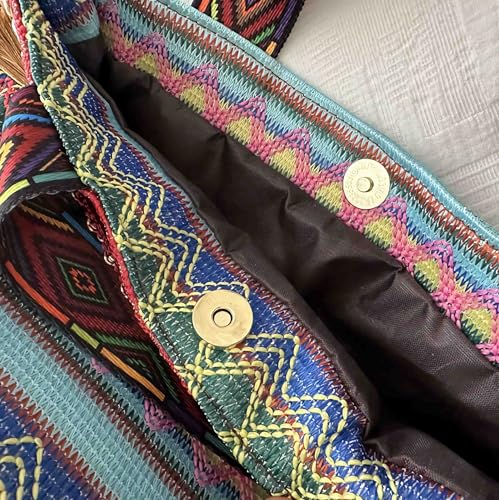 boho western crossbody bags for women, boho hippie handbag tote bag, fringe colorful multi color canvas purse