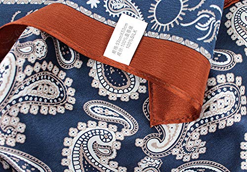 ANDANTINO 100% Mulberry Silk Scarf -21” Square Neckerchief with Gift Packed - color: Brown&blue-paisley