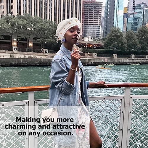 African Women Turban Caps Pre-Tied Twisted Turbans Head Scarf for Women Hair Wraps Cover Beanie Cancer Chemo Headwear - color: 1 Pack Twisted Braid: Gold Bead White