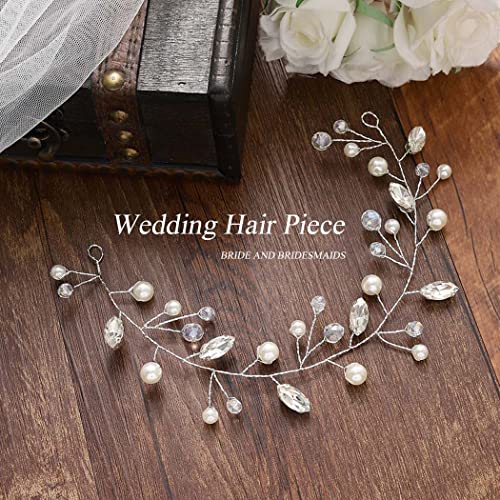 JAKAWIN Pearl Bride Wedding Hair Vine Silver Bridal Hair Accessories Rhinestone Hair Piece for Women HV192 (1 Silver) - color: 1 Silver
