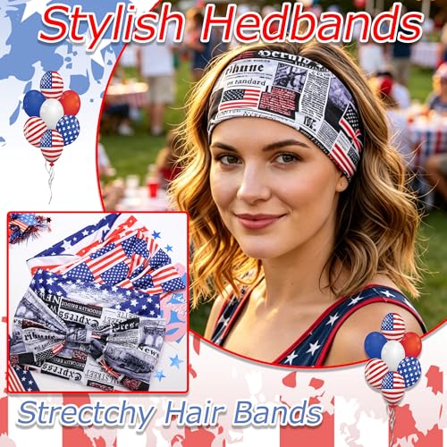 4th of July Headbands for Women 4 Pack American Flag Wide Twist Knotted Head Bands Elastic Stretchy Hair Bands Wraps Independence Day Festival Turbans Yoga Workout Hair Accessories - color: Red+Blue+White