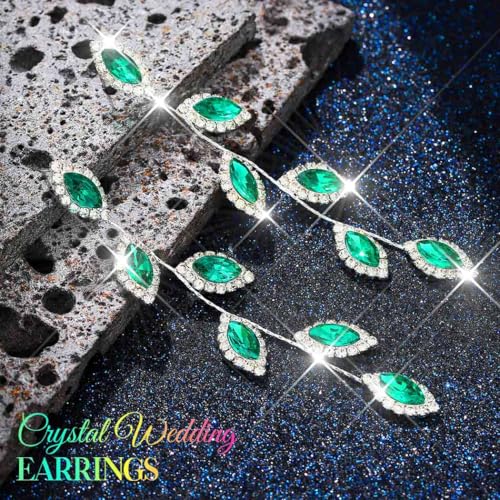 Catery Crystal Wedding Earrings Rhinestones Dangling Earrings Leaf Bridal Ear Jewelry for Brides and Women - color: Green