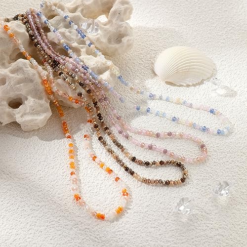 JSJOY Tiny Crystal Beaded Choker Necklaces for Women Colorful Beaded Necklace Dainty Choker Necklaces Simple Boho Jewelry Gifts for Teens Handmade Shining Bead Necklaces Gifts - color: Light Blue