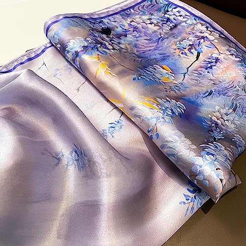 Aufeel Women's 100% Pure Mulberry Silk Small Square Scarf - Neckerchief Women - Silk Headscarf - 21" x 21" - color: Elegant Purple