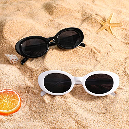 FEISEDY Sunglasses Womens, Retro Oval Cateye Sun Glasses Men, Small 90s Style B4128 - color: White