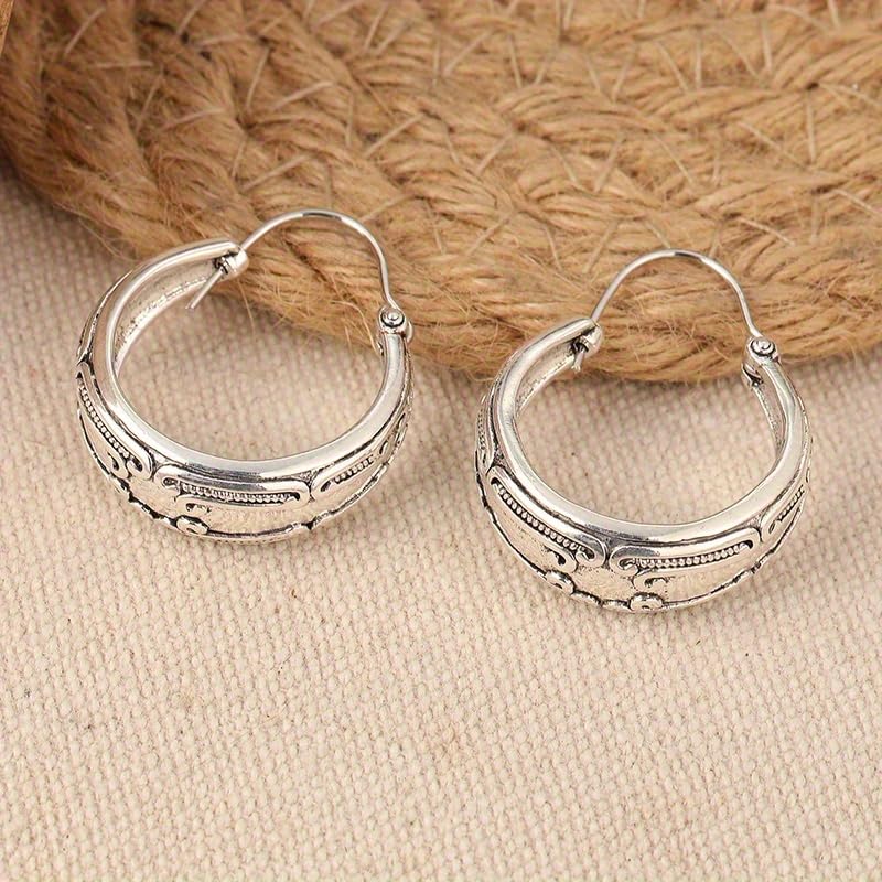 Boho Earrings, Women Earrings, Artisian Earrings, Gift for Her, Silvery Textured Earrings