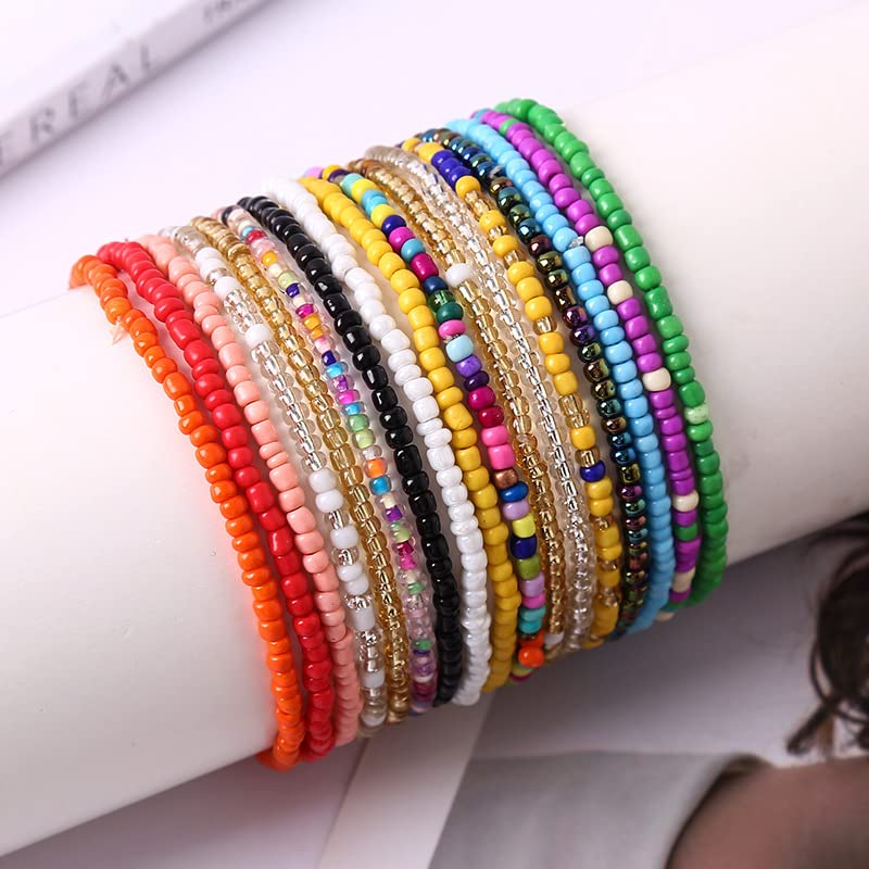 17pcs Bohemian Stackable Multilayer Elastic Bracelets - Handmade Seed Beaded Jewelry for Women & Girls - color: 17Pcs