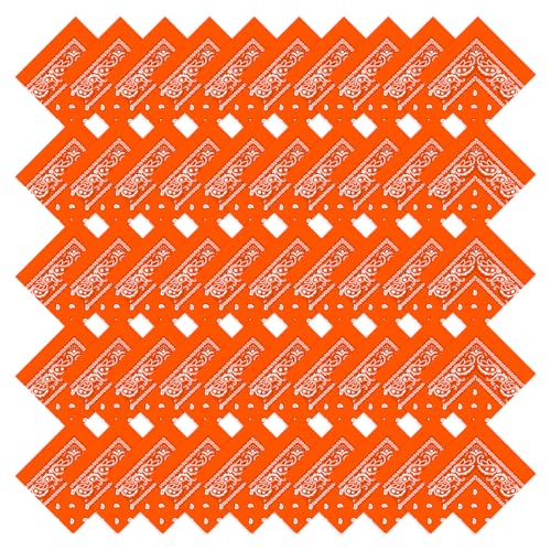 50 Pcs Bandanas Bulk Large Bandana Headband Paisley Cowboy Bandana Scarf Handkerchief for Women Men - color: Orange