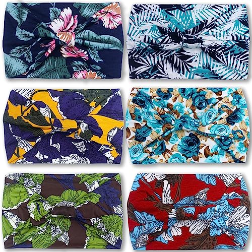IVARYSS Wide Headbands for Women, Knotted Head Wraps Turbans, Large African Style Head Bands Hair Accessories, 6 Pack (Floral) - color: Floral